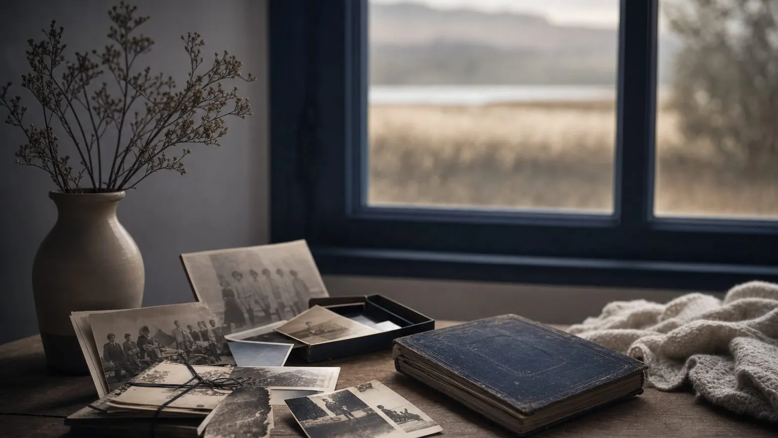 Photographies de famille anciennes et sépia, illustration sobre sur l'hypnose transgénérationnelle et la mémoire familiale